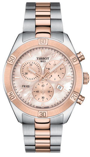 Tissot PR 100 Sport Chic Chronograph Mother of Pearl Dial Two Tone Steel Strap Watch for Women - T101.917.22.151.00