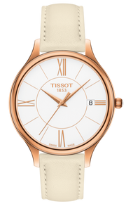 Tissot T Lady Bella Ora Round White Dial Beige Leather Strap Watch For Women - T103.210.36.018.00