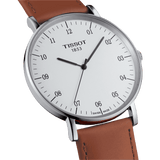 Tissot T Classic Everytime Jam Tangan Tali Kulit Coklat Dial Putih Besar Untuk Pria - T109.610.16.037.00