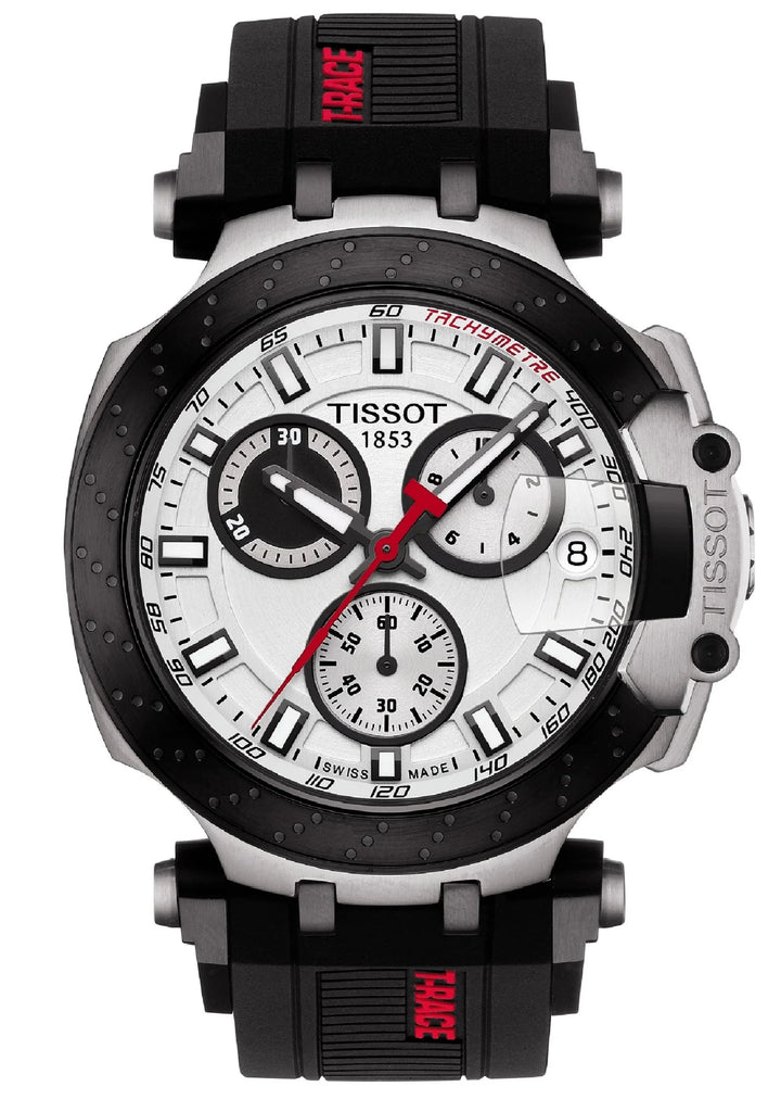 Tissot T Race Chronograph White Dial Black Silicon Strap Watch For Men