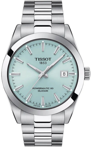 Tissot Gentleman Powermatic 80 Silicium Ice Blue Silver Steel Strap Watch For Men - T127.407.11.351.00