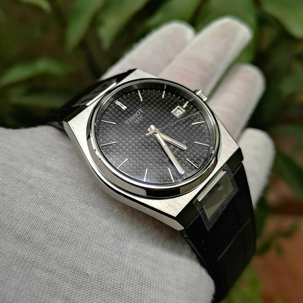 Tissot PRX Powermatic 80 Black Dial Black Leather Strap Watch for