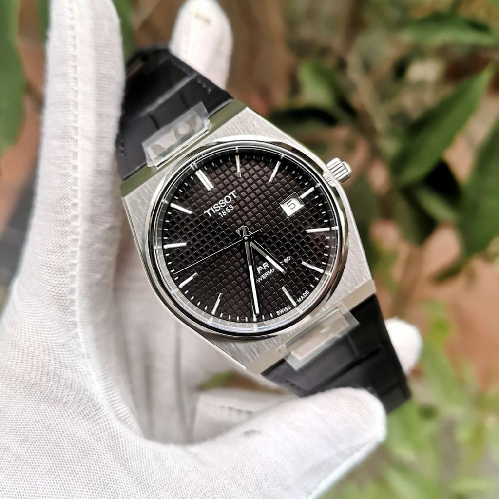 Tissot PRX Powermatic 80 Black Dial Black Leather Strap Watch for