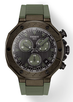 Tissot T Race Chronograph Black Dial Green Rubber Strap Watch for Men - T141.417.37.061.02