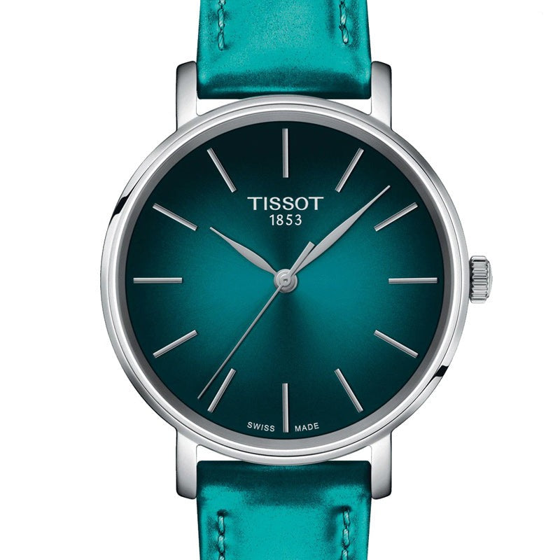 Tissot Everytime Lady Green Dial Green Leather Strap Watch  display picture 1