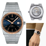 Tissot PRX Powermatic 80 Automatic 18K Gold Blue Dial Silver Steel Strap Watch for Men - T137.407.41.041.00