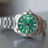 Tag Heuer Aquaracer Calibre 5 Automatic Green Dial Silver Steel Strap Watch untuk Pria - WAY2015.BA0927