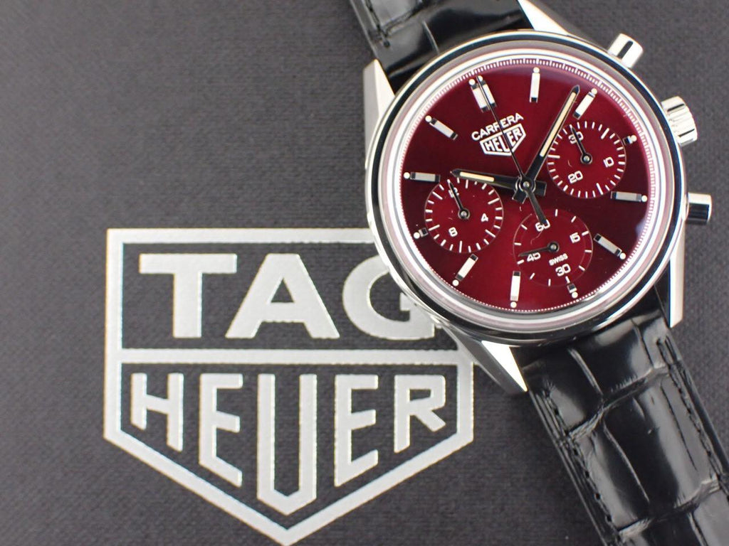 Tag Heuer Carrera Automatic Chronograph Red Dial Black Leather