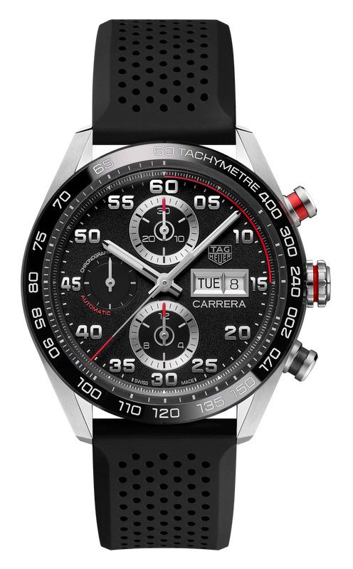 Tag Heuer Carrera Chronograph Black Dial Black Rubber Strap Watch for Men