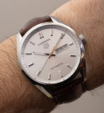 Tag Heuer Carrera Day Date Silver Dial Brown Leather Strap Watch for Men - WBN2011.FC6484