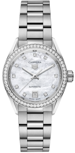 Tag Heuer Carrera Date Diamonds Mother of Pearl Dial Silver Steel Strap Watch for Women - WBN2414.BA0621