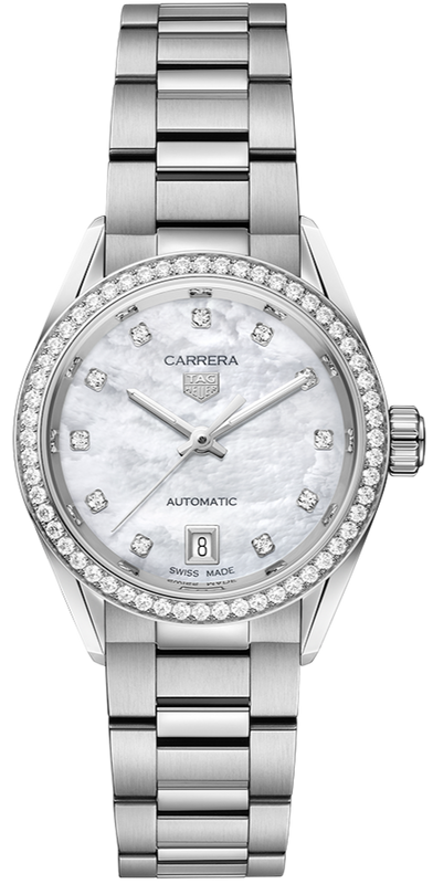 Tag Heuer Carrera Date Diamonds Mother of Pearl Dial Silver Steel Strap Watch for Women - WBN2414.BA0621