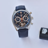 Tag Heuer Carrera Chronograph Tourbillion Blue Dial Blue Leather Strap Watch for Men - CBS5010.FC6543