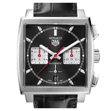 Tag Heuer Monaco Automatic Chronograph Black Dial Black Leather Strap Watch for Men - CBL2113.FC6177