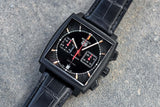 Tag Heuer Monaco Automatic Chronograph Black Dial Black Leather Strap Watch for Men - CBL2180.FC6497