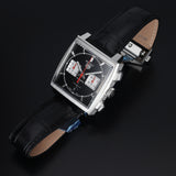 Tag Heuer Monaco Automatic Chronograph Black Dial Black Leather Strap Watch for Men - CBL2113.FC6177