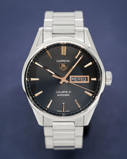 Tag Heuer Carrera Calibre 5 Automatic Black Dial Silver Steel Strap Watch for Men - WAR201C.BA0723