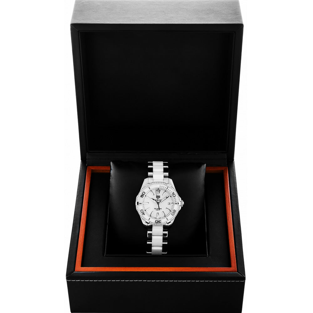 Tag Heuer Aquaracer Jam Tangan Tali Baja Dua Warna Dial Putih Berlian untuk Wanita - WAY131H.BA0914