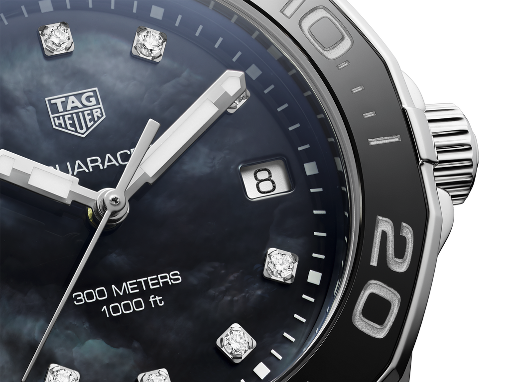 Jam Tangan Tag Heuer Aquaracer Quartz Dial Hitam dengan Tali Baja Perak untuk Wanita - WAY131M.BA0748