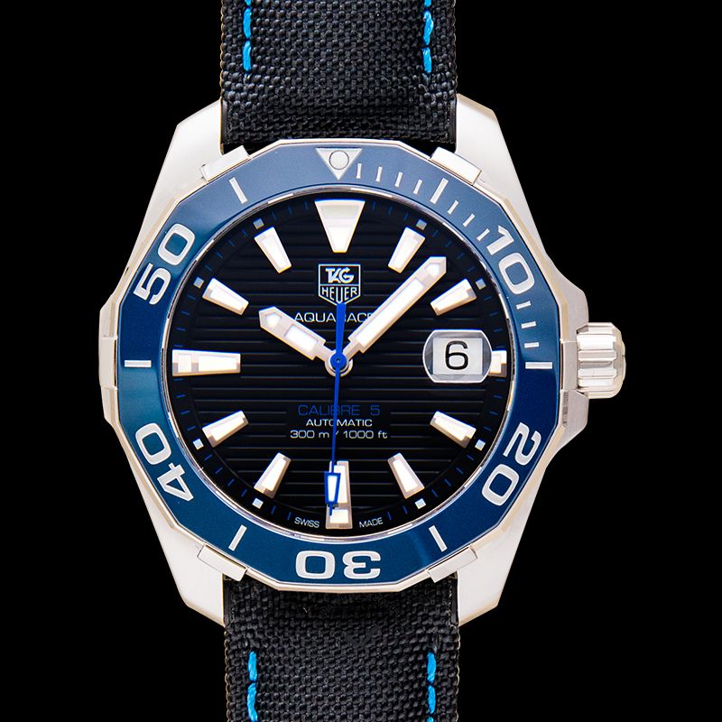 Tag Heuer Aquaracer Calibre 5 Jam Tangan Tali Nilon Hitam Dial Hitam Otomatis untuk Pria - WAY211B.FC6363