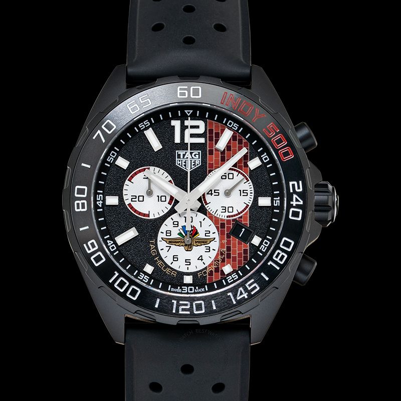 Tag Heuer Formula 1 Indy 500 Edisi Terbatas Chronograph Black Dial Black Rubber Strap Watch untuk Pria - CAZ101AD.FT8024