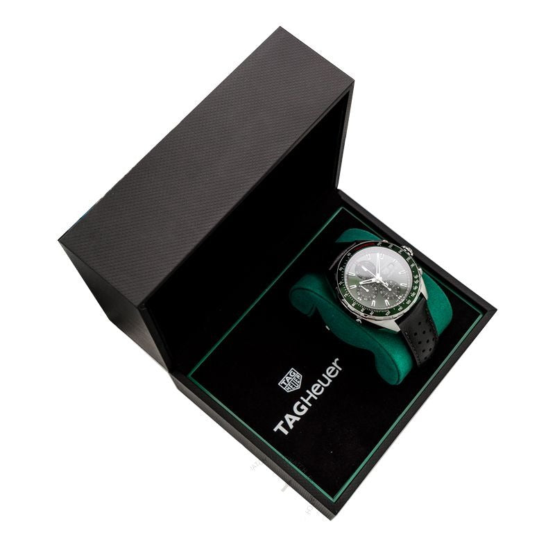 Tag Heuer Formula 1 Kaliber 16 Kronograf Otomatis Jam Tangan Tali Kulit Hitam Dial Hijau untuk Pria - CAZ2016.FC6473