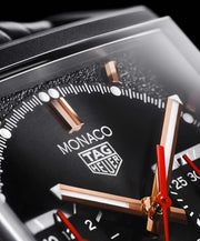 Tag Heuer Monaco Automatic Chronograph Black Dial Black Leather Strap Watch for Men - CBL2180.FC6497