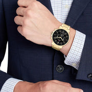 Tommy Hilfiger Tyson Chronograph Black Dial Gold Steel Strap Watch For Men - 1710589