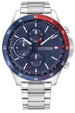 Tommy Hilfiger Bank Chronograph Blue Dial Silver Steel Strap Watch for Men - 1791718