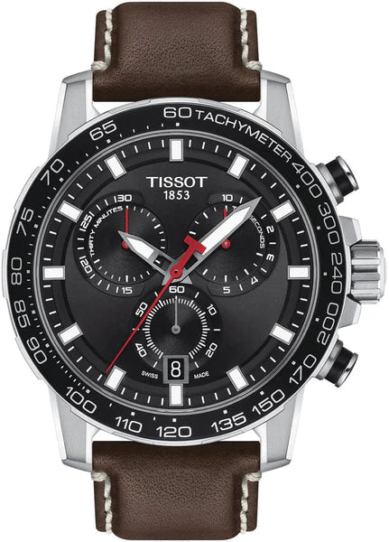 Tissot Supersport Chrono Black Dial Brown Leather Strap Watch for Men
