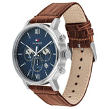 Tommy Hilfiger Evan Chronograph Blue Dial Brown Leather Strap Watch for Men - 1710393