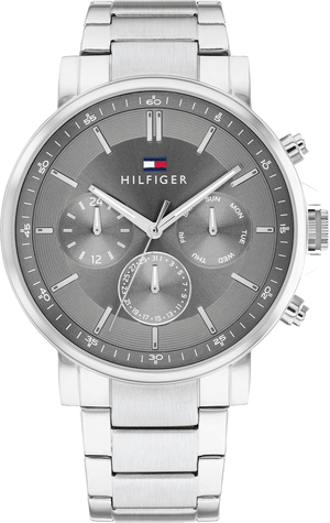 Tommy Hilfiger Tyson Chronograph Grey Dial Silver Steel Strap Watch For Men - 1710604