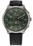 Tommy Hilfiger Asher Chronograph Green Dial Black Leather Strap Watch For Men - 1791856