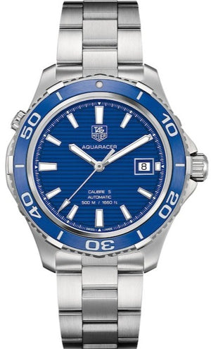 Tag Heuer Aquaracer Calibre 5 Automatic Blue Dial Silver Steel Strap Watch for Men - WAK2111.BA0830