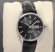 Tag Heuer Carrera Automatic Black Dial Black Leather Strap Watch for Men - WAR201A.FC6266