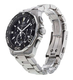 Tag Heuer Aquaracer Quartz Chronograph Black Dial Silver Steel Strap Jam Tangan untuk Pria - CAY111A.BA0927