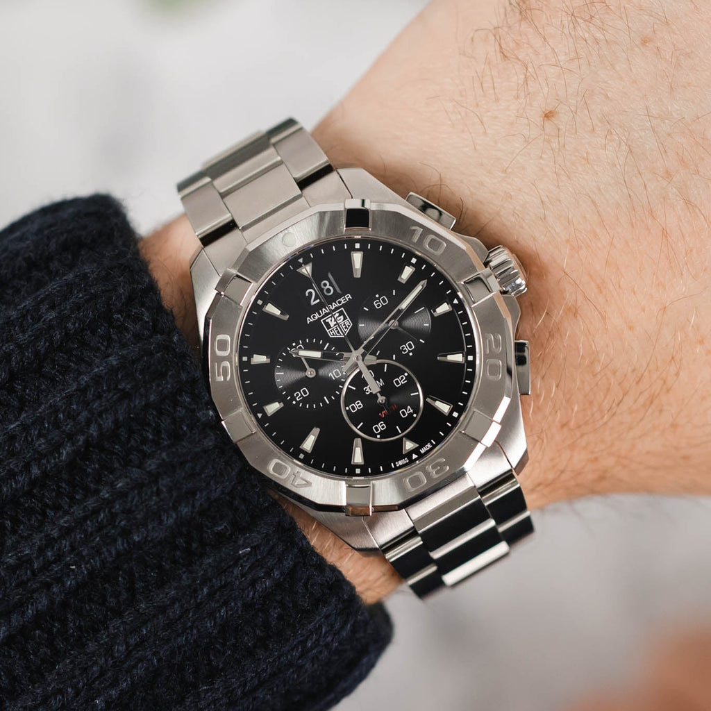 Tag Heuer Aquaracer Quartz Chronograph Black Dial Silver Steel