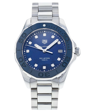 Tag Heuer Aquaracer Diamonds Blue Dial Silver Steel Strap Watch for Women - WAY131L.BA0748