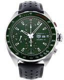 Tag Heuer Formula 1 Kaliber 16 Kronograf Otomatis Jam Tangan Tali Kulit Hitam Dial Hijau untuk Pria - CAZ2016.FC6473