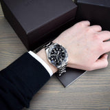 Tag Heuer Aquaracer Quartz Chronograph Black Dial Silver Steel Strap Jam Tangan untuk Pria - CAY111A.BA0927