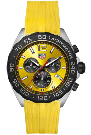Tag Heuer Formula 1 Chronograph 41mm Yellow Dial Yellow Rubber Strap Watch for Men - CAZ101AM.FT8054