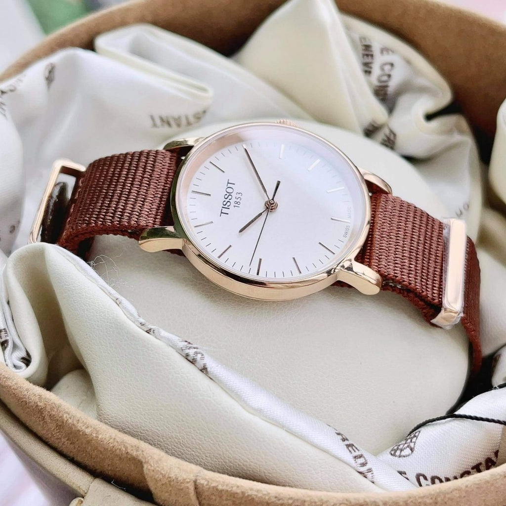 Tissot Everytime Desire White Dial Maroon NATO Strap Watch for Women