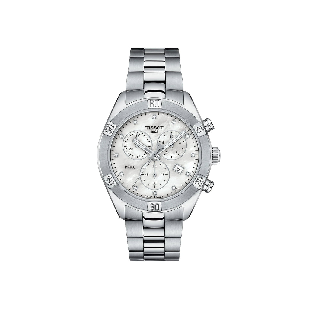 Tissot PR 100 Sport Chic Chronograph Diamonds Mother of Pearl Dial