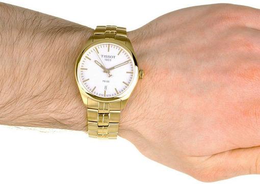 Tissot T Classic PR 100 Quartz White Dial Gold Steel Strap Watch