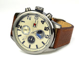 Tommy Hilfiger Jackson Multi-Function Silver Dial Brown Leather Strap Watch for Men - 1791239