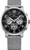 Tommy Hilfiger Quartz Chronograph Black Dial Silver Mesh Bracelet Watch for Men - 1791292