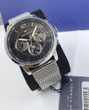 Tommy Hilfiger Quartz Chronograph Black Dial Silver Mesh Bracelet Watch for Men - 1791292