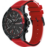 Tommy Hilfiger Multifunction Quartz Black Dial Red Rubber Strap Watch for Men  - 1791722