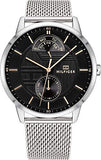 Tommy Hilfiger Hunter Quartz Black Dial Silver Steel Strap Watch for Men - 1791610