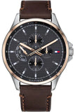 Tommy Hilfiger Shawn Multi Function Quartz Grey Dial Brown Leather Strap Watch for Men - 1791615